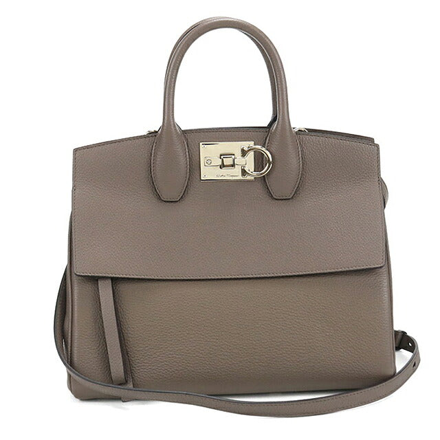 中古 フェラガモ ハンドバッグ レディース ブランド FERRAGAMO ガンチーニ ステューディオバッグ スモール 21H159 グレー USDFR117230011