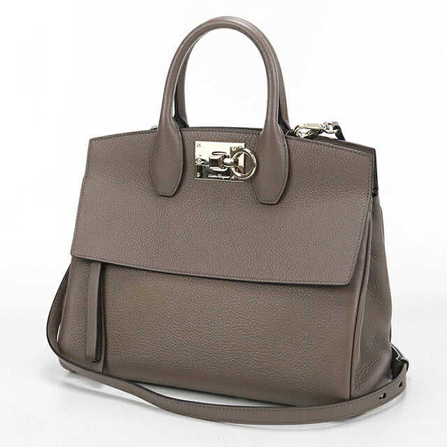 中古 フェラガモ ハンドバッグ レディース ブランド FERRAGAMO ガンチーニ ステューディオバッグ スモール 21H159 グレー USDFR117230011