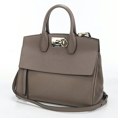 中古 フェラガモ ハンドバッグ レディース ブランド FERRAGAMO ガンチーニ ステューディオバッグ スモール 21H159 グレー USDFR117230011
