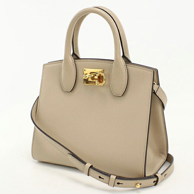 中古 フェラガモ ハンドバッグ レディース ブランド FERRAGAMO ガンチーニ スタジオボックスバッグ ミニ 2WAY 21 1424 ベージュ USDFR117675011