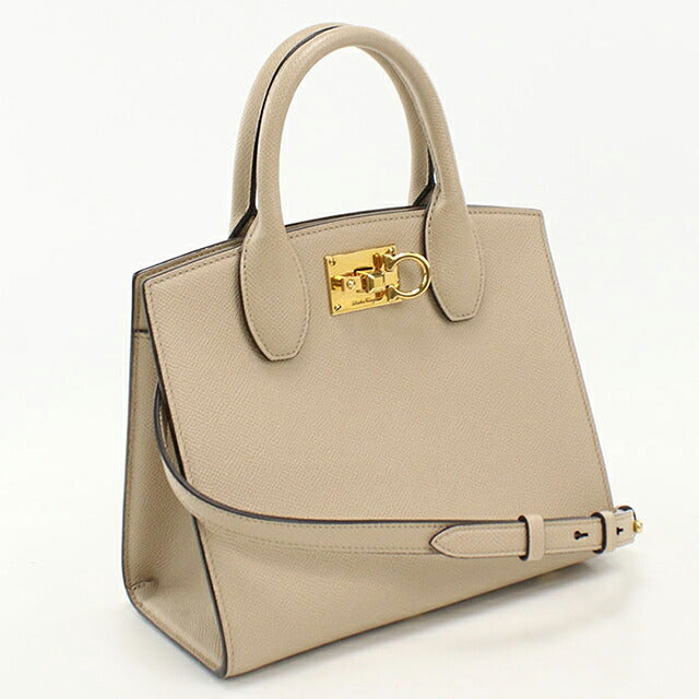 中古 フェラガモ ハンドバッグ レディース ブランド FERRAGAMO ガンチーニ スタジオボックスバッグ ミニ 2WAY 21 1424 ベージュ USDFR117675011
