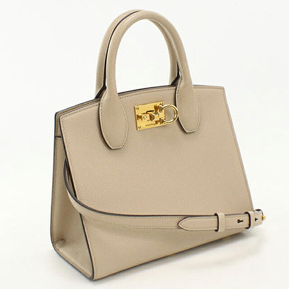 中古 フェラガモ ハンドバッグ レディース ブランド FERRAGAMO ガンチーニ スタジオボックスバッグ ミニ 2WAY 21 1424 ベージュ USDFR117675011