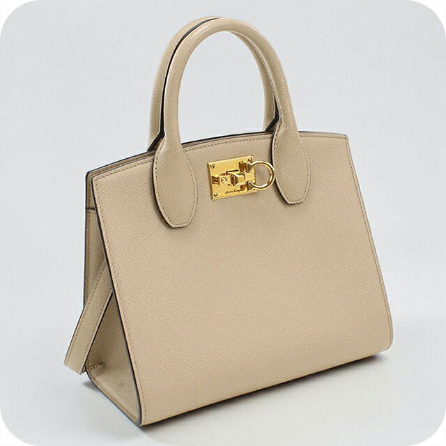 中古 フェラガモ ハンドバッグ レディース ブランド FERRAGAMO ガンチーニ スタジオボックスバッグ ミニ 2WAY 21 1424 ベージュ USDFR117675011