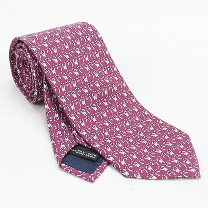 中古 フェラガモ ネクタイ メンズ ブランド FERRAGAMO  シルクプリント 35 5300 604214 パープル USDFR118875011