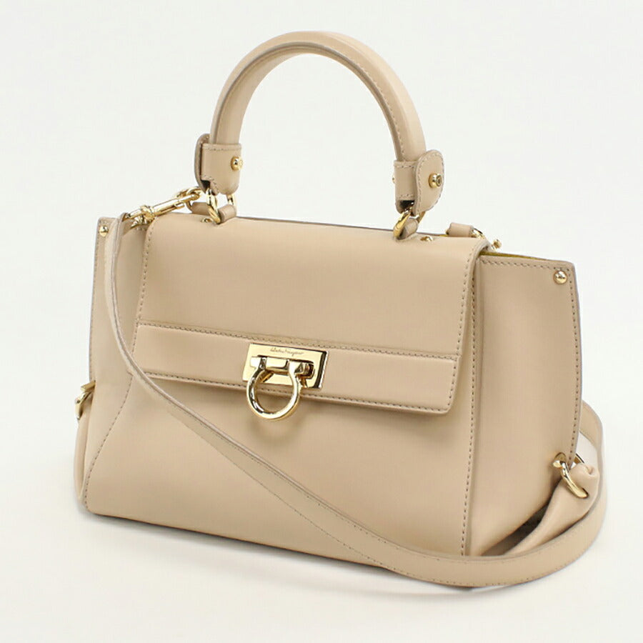 中古 フェラガモ ハンドバッグ レディース ブランド FERRAGAMO ガンチーニ 2WAY 21 F628 ベージュ バッグ USDFR95761011