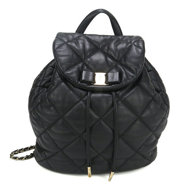 中古 フェラガモ リュック レディース ブランド FERRAGAMO ヴァラ バックパック レザー 21 F734 ブラック バッグ USDFR95929011
