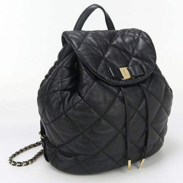 中古 フェラガモ リュック レディース ブランド FERRAGAMO ヴァラ バックパック レザー 21 F734 ブラック バッグ USDFR95929011