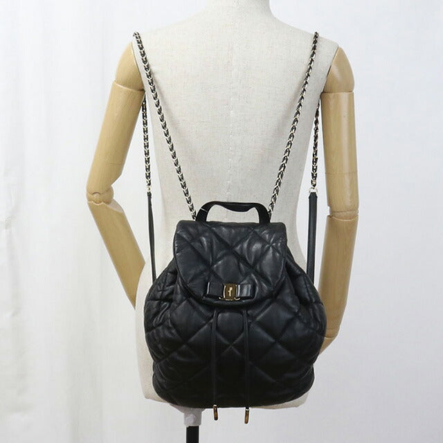 中古 フェラガモ リュック レディース ブランド FERRAGAMO ヴァラ バックパック レザー 21 F734 ブラック バッグ USDFR95929011