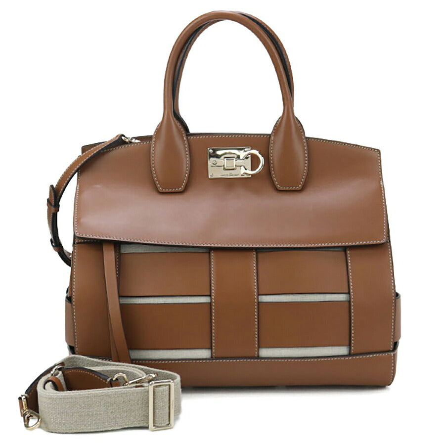 中古 フェラガモ トートバッグ レディース ブランド FERRAGAMO ガンチーニ 2WAY 21 H900 ブラウン バッグ USDFR96736011