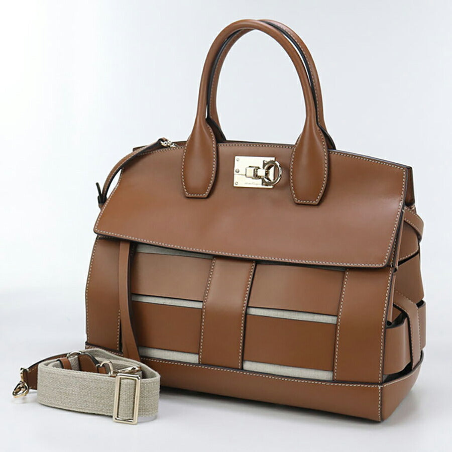 中古 フェラガモ トートバッグ レディース ブランド FERRAGAMO ガンチーニ 2WAY 21 H900 ブラウン バッグ USDFR96736011