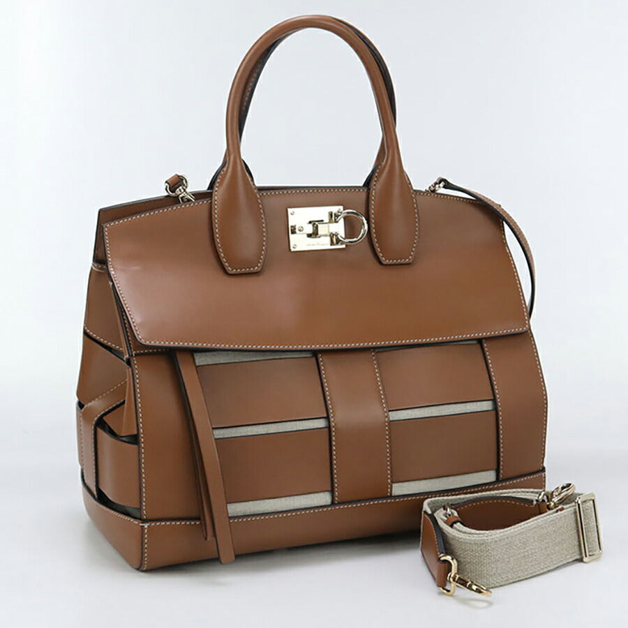 中古 フェラガモ トートバッグ レディース ブランド FERRAGAMO ガンチーニ 2WAY 21 H900 ブラウン バッグ USDFR96736011