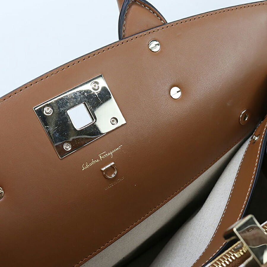 中古 フェラガモ トートバッグ レディース ブランド FERRAGAMO ガンチーニ 2WAY 21 H900 ブラウン バッグ USDFR96736011