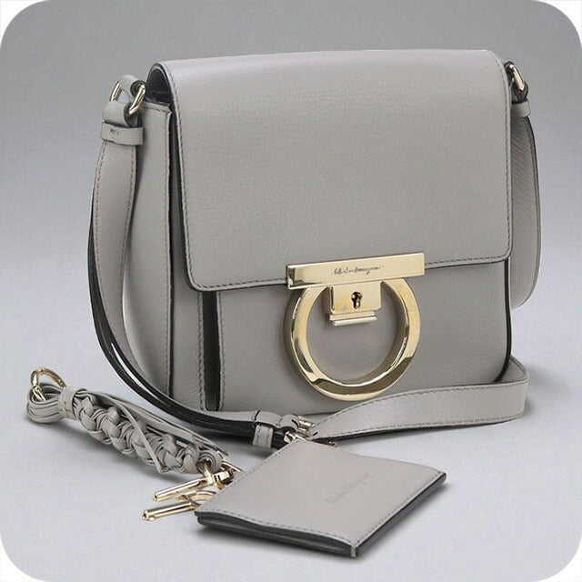中古 フェラガモ 斜め掛け ショルダーバッグ レディース ブランド FERRAGAMO ガンチーニ レザー 21 H004 グレー バッグ USDFR96901011