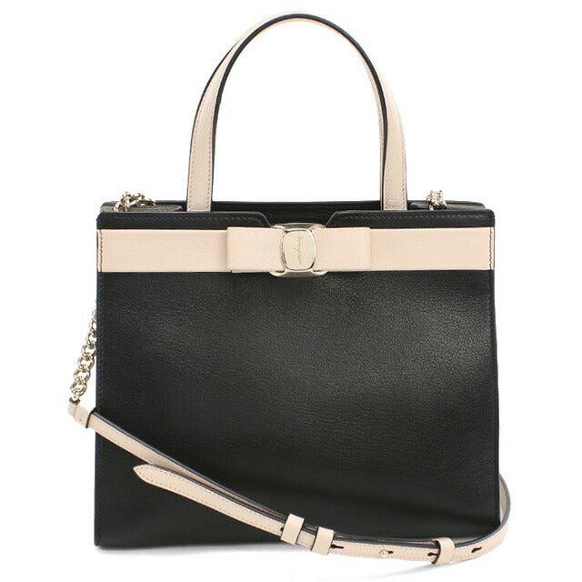 中古 フェラガモ トートバッグ レディース ブランド FERRAGAMO ヴァラ リボン 2WAY 21 1290 ブラック バッグ USDFR97346011