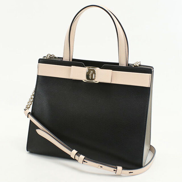 中古 フェラガモ トートバッグ レディース ブランド FERRAGAMO ヴァラ リボン 2WAY 21 1290 ブラック バッグ USDFR97346011