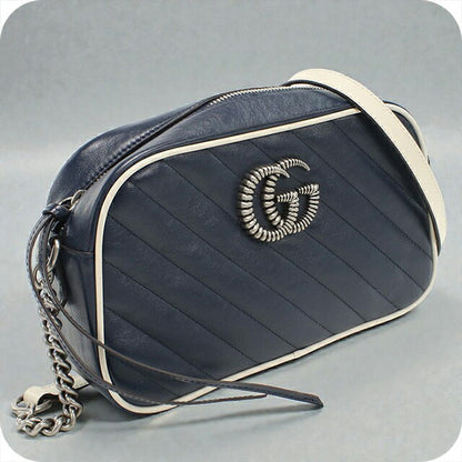 中古 グッチ 斜め掛け ショルダーバッグ レディース ブランド GUCCI GGマーモント スモール カメラバッグ レザー 447632 ネイビー バッグ USDGU101303011