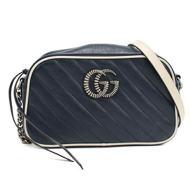 中古 グッチ 斜め掛け ショルダーバッグ レディース ブランド GUCCI GGマーモント スモール カメラバッグ レザー 447632 ネイビー バッグ USDGU101303011