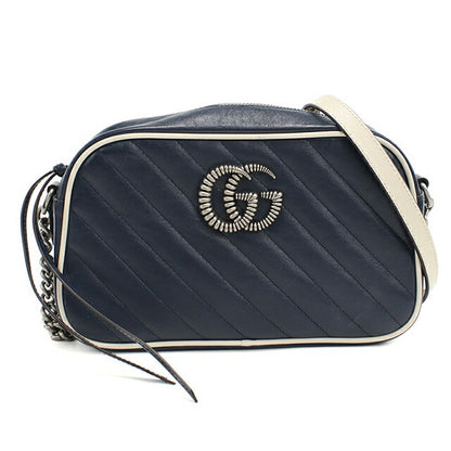 中古 グッチ 斜め掛け ショルダーバッグ レディース ブランド GUCCI GGマーモント スモール カメラバッグ レザー 447632 ネイビー バッグ USDGU101303011