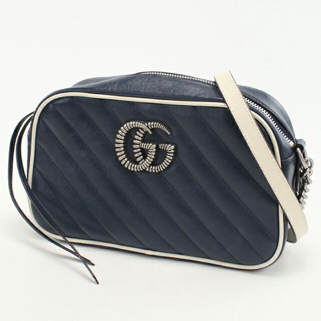 中古 グッチ 斜め掛け ショルダーバッグ レディース ブランド GUCCI GGマーモント スモール カメラバッグ レザー 447632 ネイビー バッグ USDGU101303011