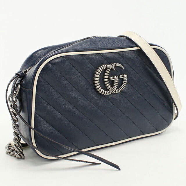 中古 グッチ 斜め掛け ショルダーバッグ レディース ブランド GUCCI GGマーモント スモール カメラバッグ レザー 447632 ネイビー バッグ USDGU101303011