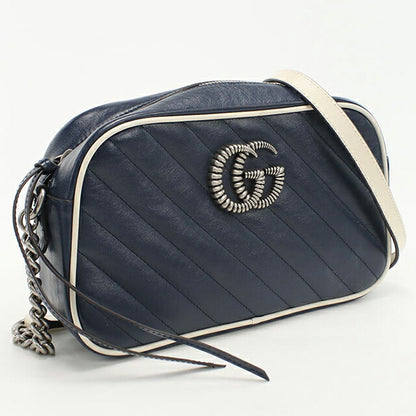 中古 グッチ 斜め掛け ショルダーバッグ レディース ブランド GUCCI GGマーモント スモール カメラバッグ レザー 447632 ネイビー バッグ USDGU101303011
