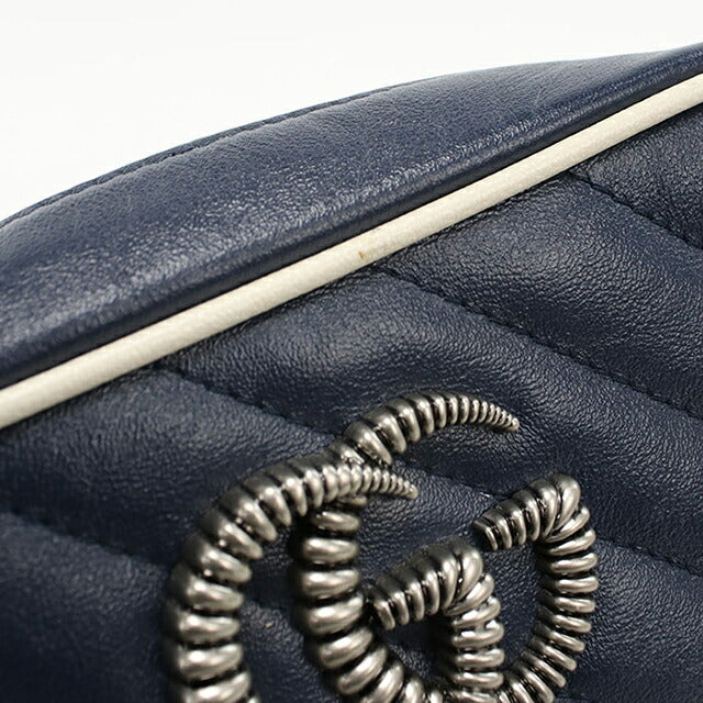 中古 グッチ 斜め掛け ショルダーバッグ レディース ブランド GUCCI GGマーモント スモール カメラバッグ レザー 447632 ネイビー バッグ USDGU101303011