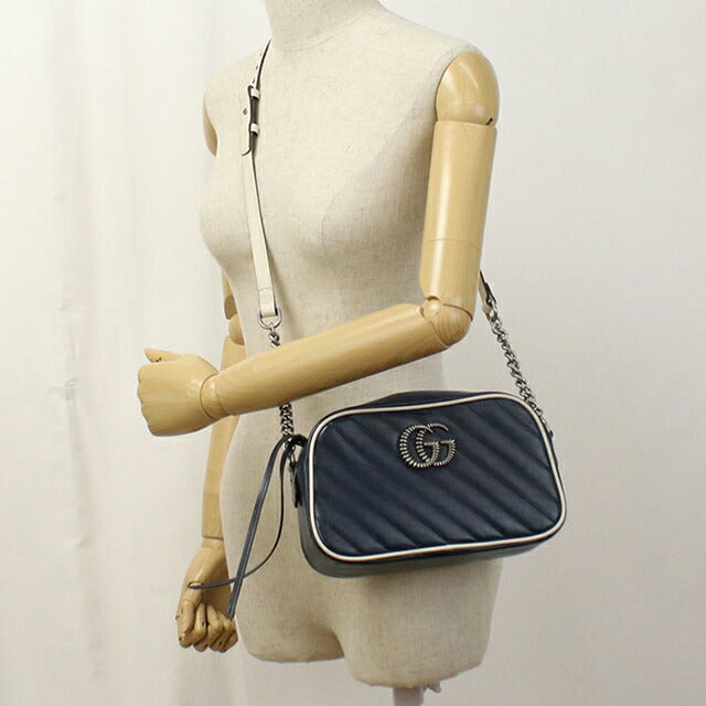 中古 グッチ 斜め掛け ショルダーバッグ レディース ブランド GUCCI GGマーモント スモール カメラバッグ レザー 447632 ネイビー バッグ USDGU101303011