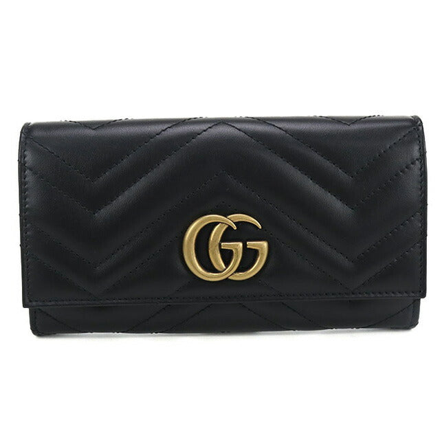 中古 グッチ 長財布二折 レディース ブランド GUCCI ダブルG コンチネンタルウォレット レザー 443436 ブラック 財布 USDGU102234011