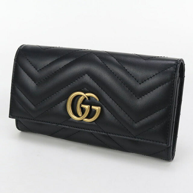 中古 グッチ 長財布二折 レディース ブランド GUCCI ダブルG コンチネンタルウォレット レザー 443436 ブラック 財布 USDGU102234011