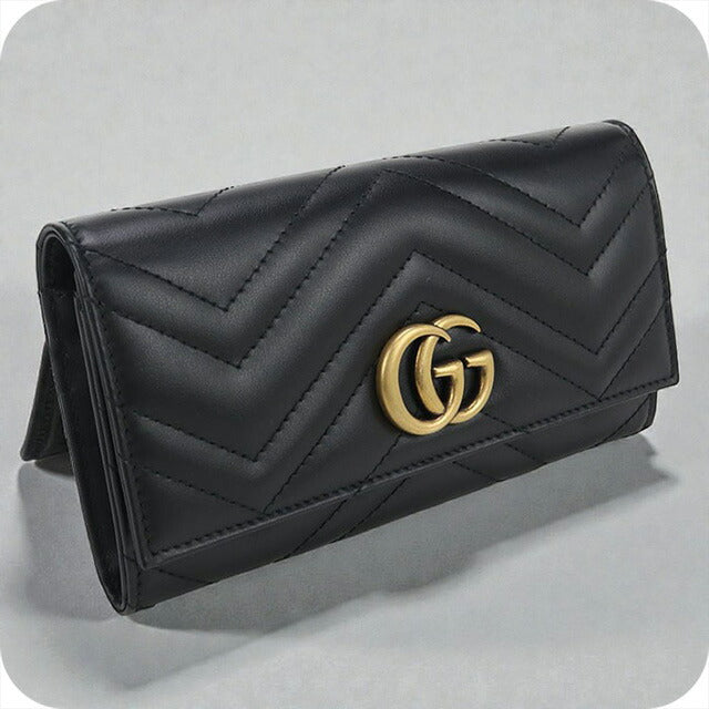 中古 グッチ 長財布二折 レディース ブランド GUCCI ダブルG コンチネンタルウォレット レザー 443436 ブラック 財布 USDGU102234011