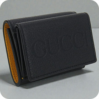 中古 グッチ 三つ折り財布 レディース ブランド GUCCI GUCCIロゴ ミニウォレット レザー 736151 ブラック 財布 USDGU103681011