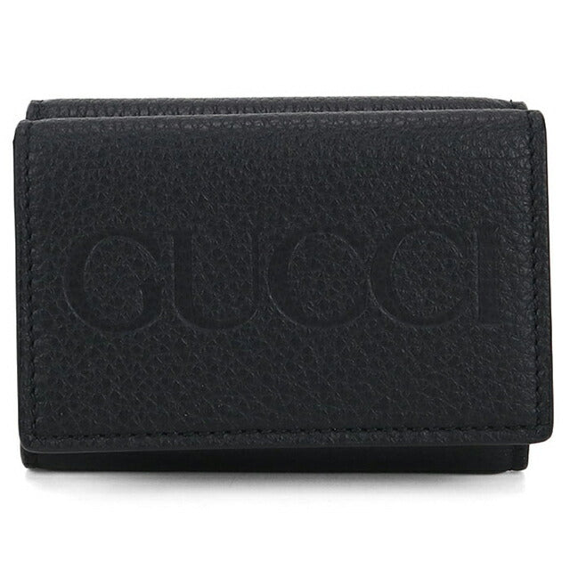 中古 グッチ 三つ折り財布 レディース ブランド GUCCI GUCCIロゴ ミニウォレット レザー 736151 ブラック 財布 USDGU103681011