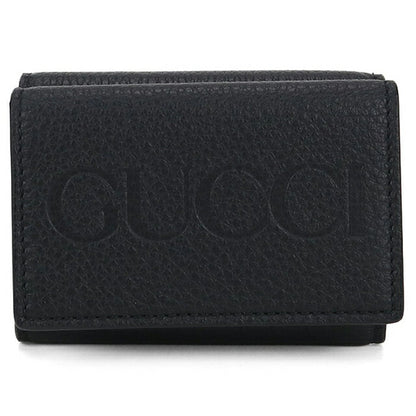 中古 グッチ 三つ折り財布 レディース ブランド GUCCI GUCCIロゴ ミニウォレット レザー 736151 ブラック 財布 USDGU103681011