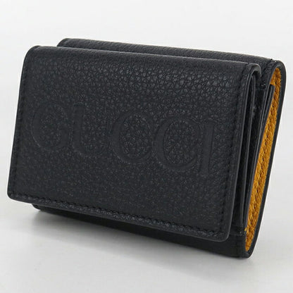 中古 グッチ 三つ折り財布 レディース ブランド GUCCI GUCCIロゴ ミニウォレット レザー 736151 ブラック 財布 USDGU103681011