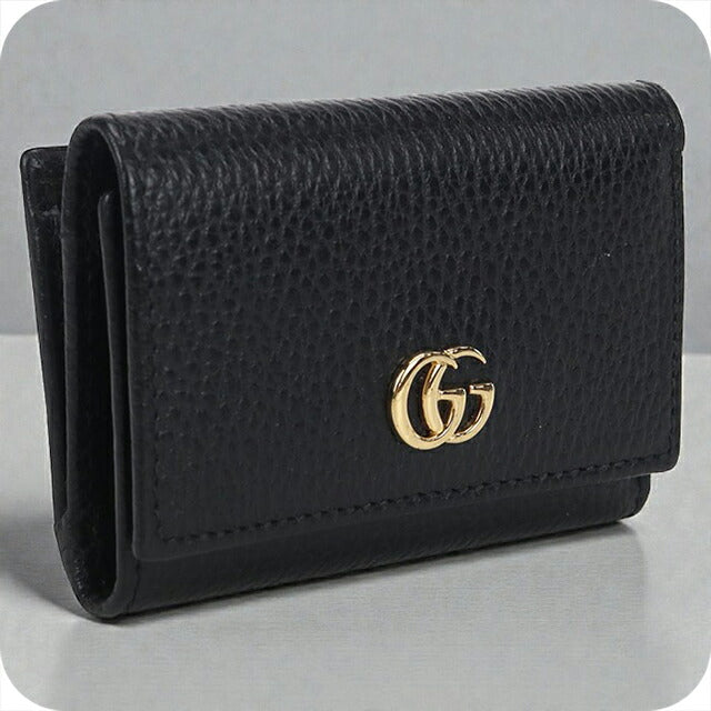 中古 グッチ 三つ折り財布 レディース ブランド GUCCI GGマーモント ミディアムウォレット レザー ブラック 財布 USDGU103684011