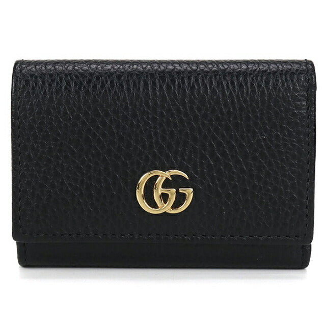 中古 グッチ 三つ折り財布 レディース ブランド GUCCI GGマーモント ミディアムウォレット レザー ブラック 財布 USDGU103684011