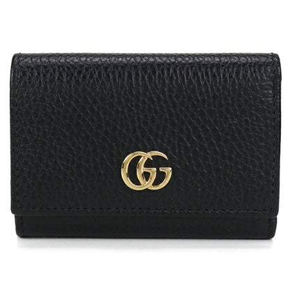中古 グッチ 三つ折り財布 レディース ブランド GUCCI GGマーモント ミディアムウォレット レザー ブラック 財布 USDGU103684011