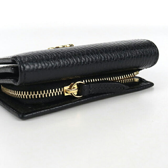 中古 グッチ 三つ折り財布 レディース ブランド GUCCI GGマーモント ミディアムウォレット レザー ブラック 財布 USDGU103684011