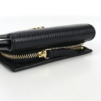 中古 グッチ 三つ折り財布 レディース ブランド GUCCI GGマーモント ミディアムウォレット レザー ブラック 財布 USDGU103684011
