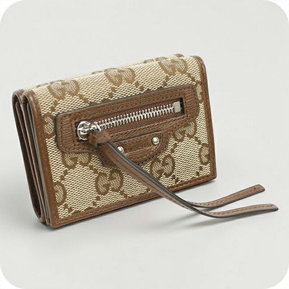 中古 グッチ 三つ折り財布 三折財布 レディース ブランド GUCCI GGキャンバス コンパクトウォレット レザー 681708 ベージュ 財布 USDGU103973011