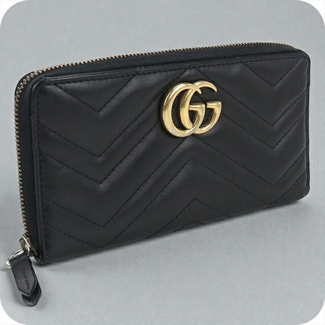 Used Gucci long wallet round zipper ladies brand GUCCI GG Marmont zip around wallet leather 443123 black wallet USDGU104140011