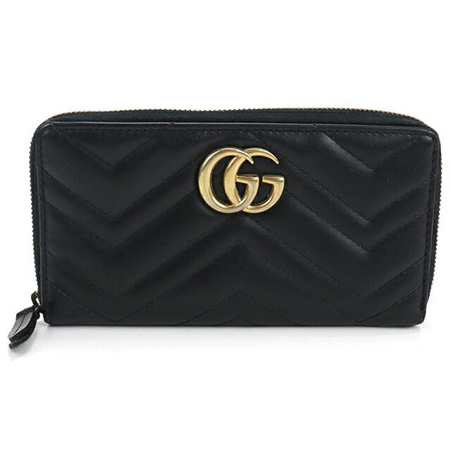 二手古驰长钱包圆形拉链女士品牌 GUCCI GG Marmont 拉链钱包皮革 443123 黑色钱包 USDGU104140011