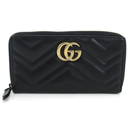 Used Gucci long wallet round zipper ladies brand GUCCI GG Marmont zip around wallet leather 443123 black wallet USDGU104140011