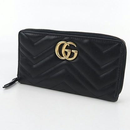 Used Gucci long wallet round zipper ladies brand GUCCI GG Marmont zip around wallet leather 443123 black wallet USDGU104140011