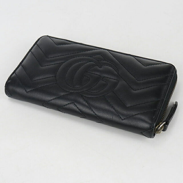 Used Gucci long wallet round zipper ladies brand GUCCI GG Marmont zip around wallet leather 443123 black wallet USDGU104140011