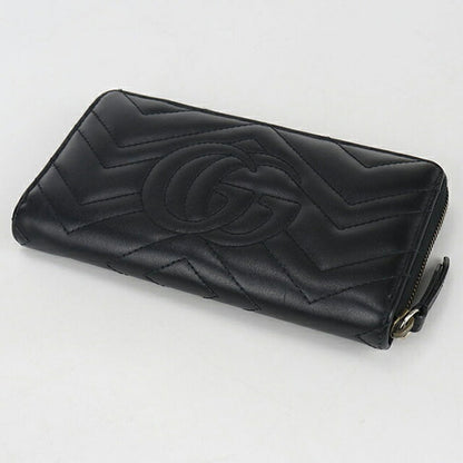 Used Gucci long wallet round zipper ladies brand GUCCI GG Marmont zip around wallet leather 443123 black wallet USDGU104140011