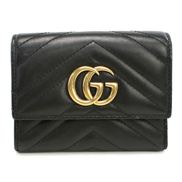 中古 グッチ 三つ折り財布 三折財布 レディース ブランド GUCCI GGマーモント 474802 ブラック USDGU106949011