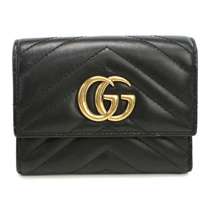 中古 グッチ 三つ折り財布 三折財布 レディース ブランド GUCCI GGマーモント 474802 ブラック USDGU106949011