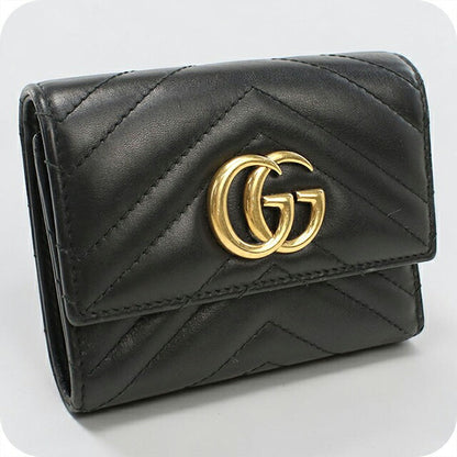 中古 グッチ 三つ折り財布 三折財布 レディース ブランド GUCCI GGマーモント 474802 ブラック USDGU106949011