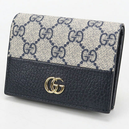 中古 グッチ 二つ折り財布 二折財布 レディース ブランド GUCCI ダブルG カードケースウォレット レザー 658610 ネイビー 財布 USDGU107150011
